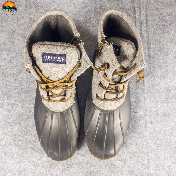 Sperry Saltwater Emboss Ankle Duck Boots Gray Black Waterproof Women's Size 9 - Picture 5 of 12